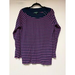 Lauren Ralph Lauren Striped Knit Top Womens 2X Pink Navy Blue Excellent Boat